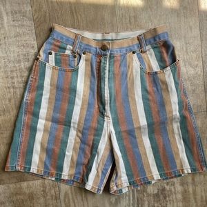 Vintage Red Rover High-waisted Striped Multicoloured Loose Denim Mom Shorts